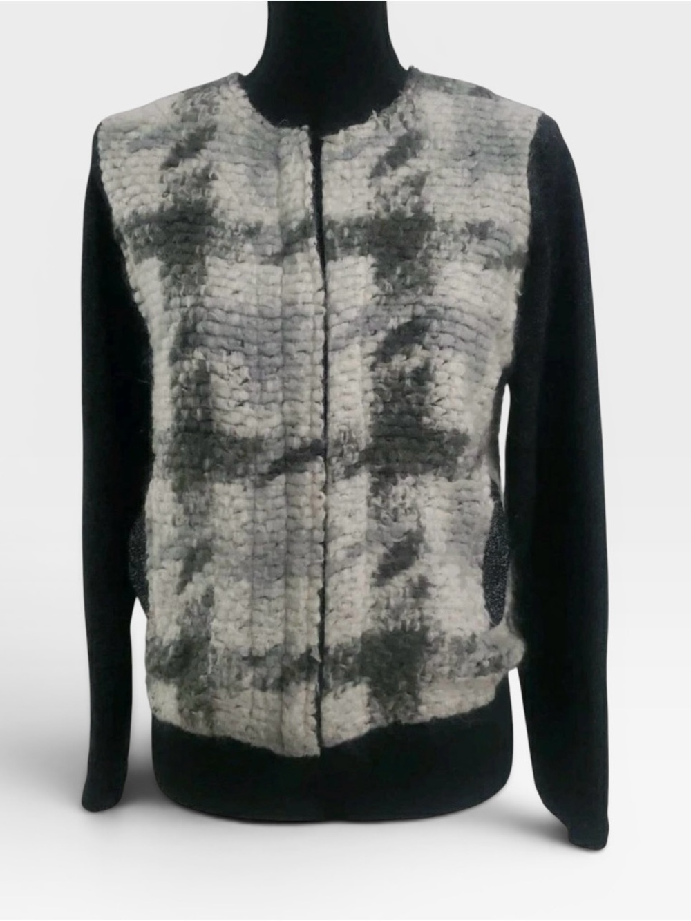 dolan Black and Gray Faux Fur Front Knit Jacket